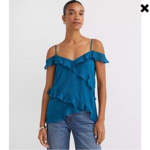 NWT LOFT Teal Ruffle Cold-Shoulder Tank
